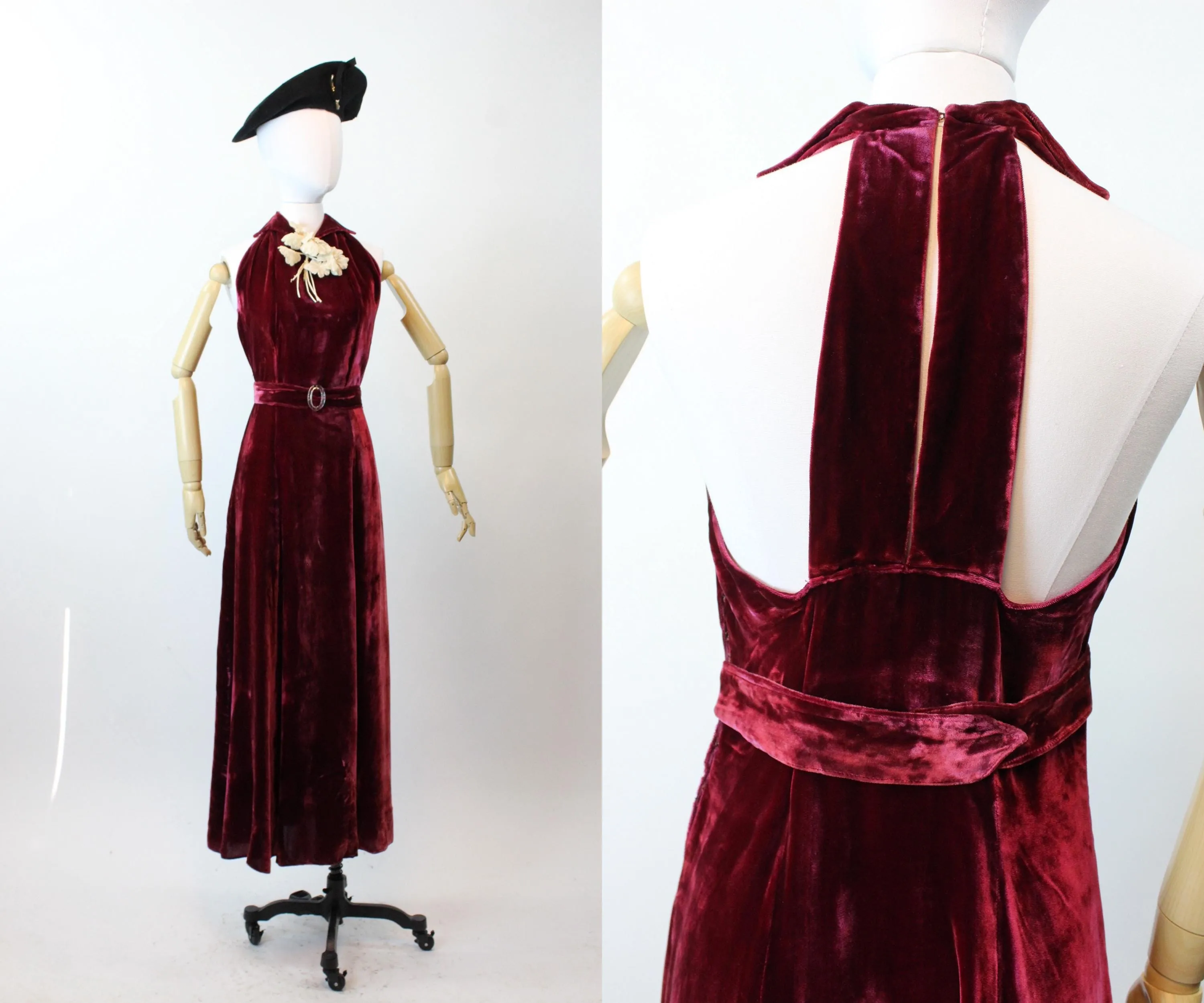 1930s STRAPPY BACK VELVET gown dress small | new fall winter