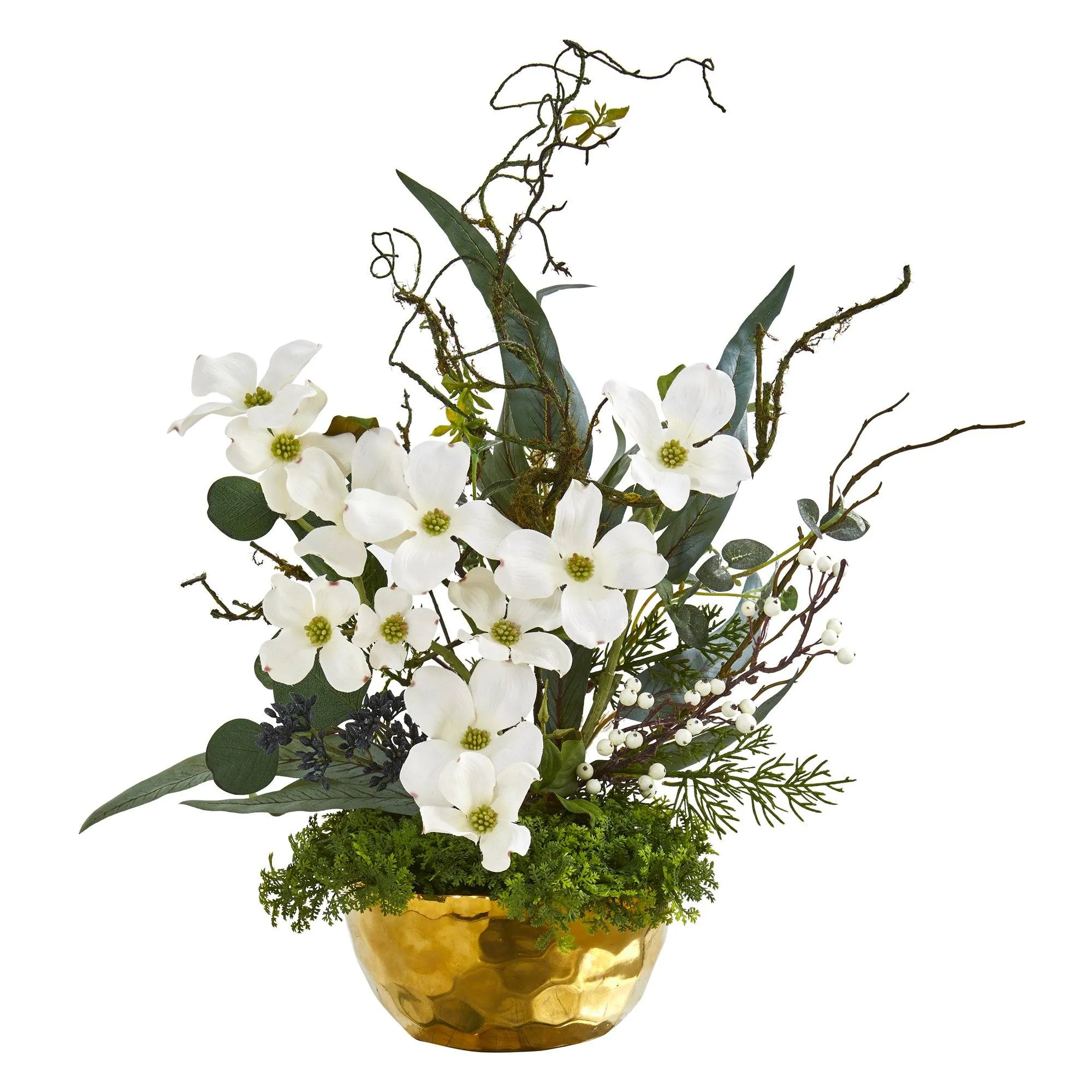 23” Dogwood Artificial Arrangement in Gold Vase