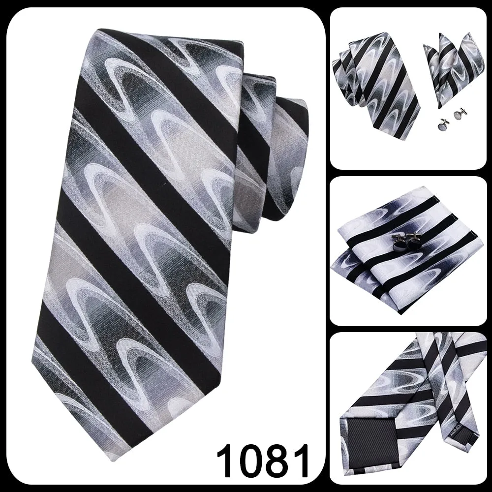 3 Piece 8.5cm Business Black Solid Paisley 100% Silk Men's Tie Neck Strip Tie Formal Luxury Wedding Neckties Set