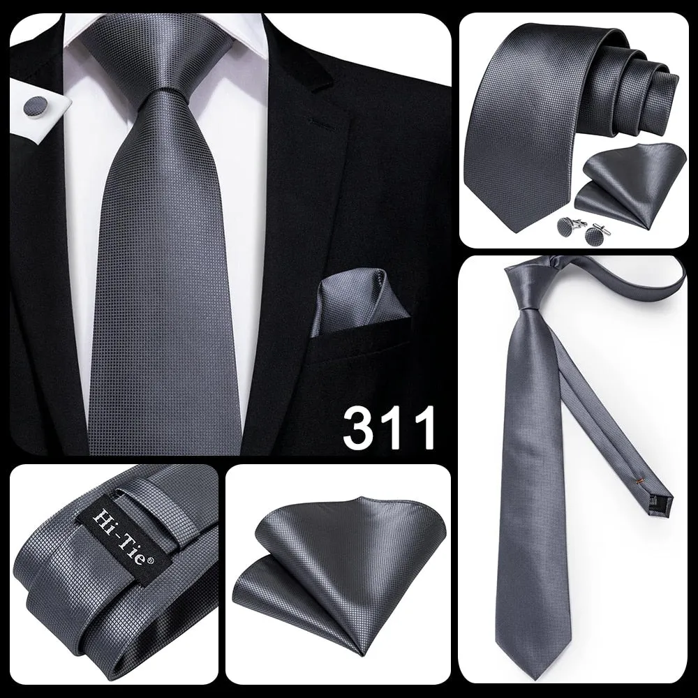 3 Piece 8.5cm Business Black Solid Paisley 100% Silk Men's Tie Neck Strip Tie Formal Luxury Wedding Neckties Set