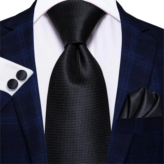 3 Piece 8.5cm Business Black Solid Paisley 100% Silk Men's Tie Neck Strip Tie Formal Luxury Wedding Neckties Set