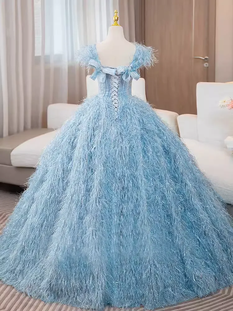 A-line Light Sky Blue Elegant Long Prom Dress Princess Quinceanera TKL2164