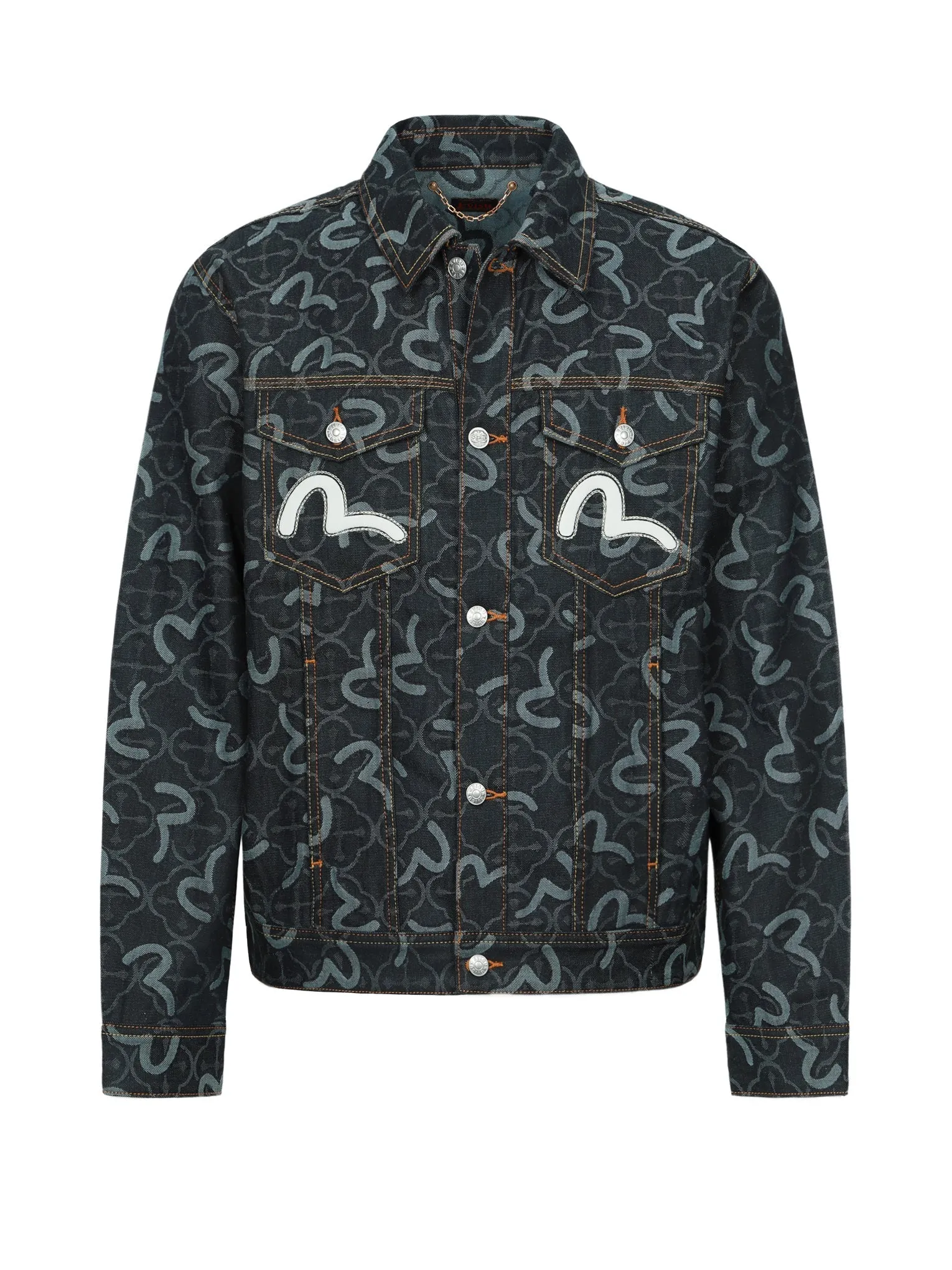 Allover Seagull and Kamon Jacquard Relax Fit Denim Jacket