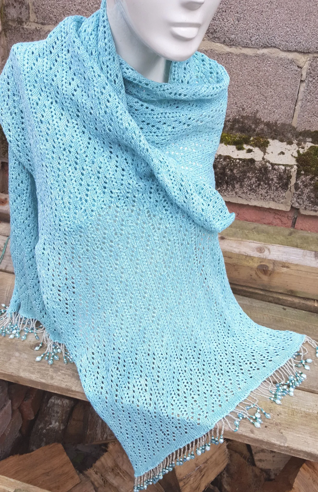 Aqua lace cotton beach wrap, pashmina, shawl