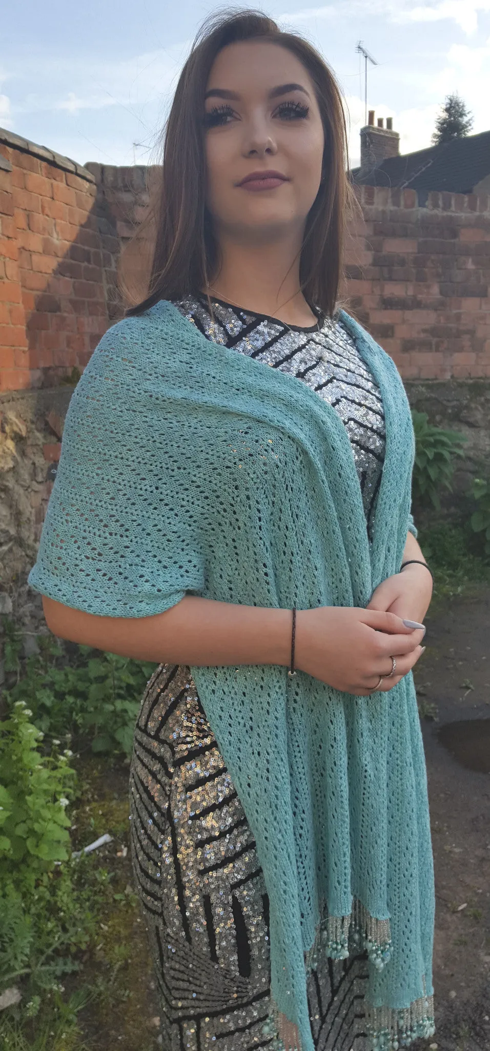 Aqua lace cotton beach wrap, pashmina, shawl