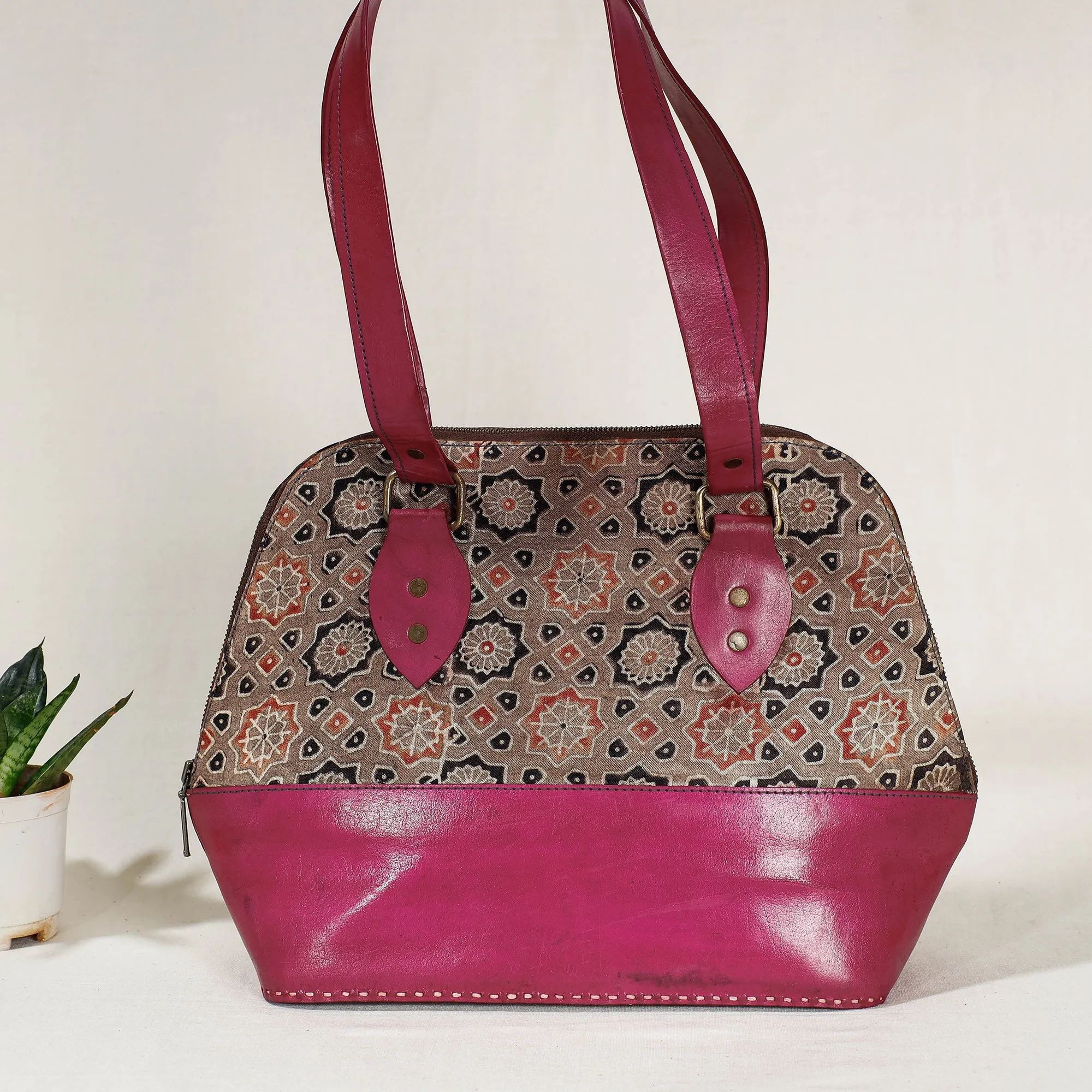 Brown - Handcrafted Mashru Silk Leather Shoulder Bag