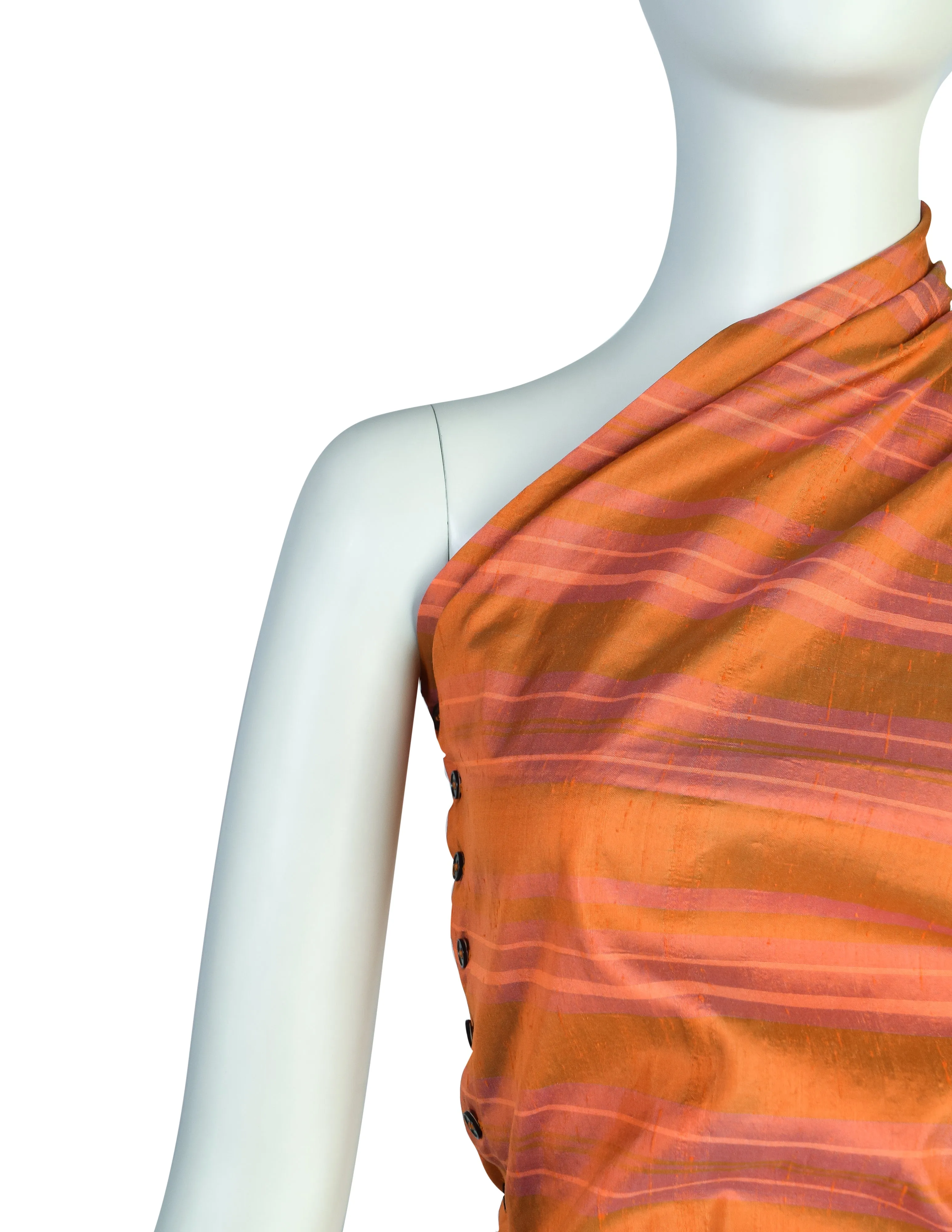 Callaghan by Romeo Gigli Vintage SS 1987 Orange Iridescent Silk Shantung One Shoulder Top