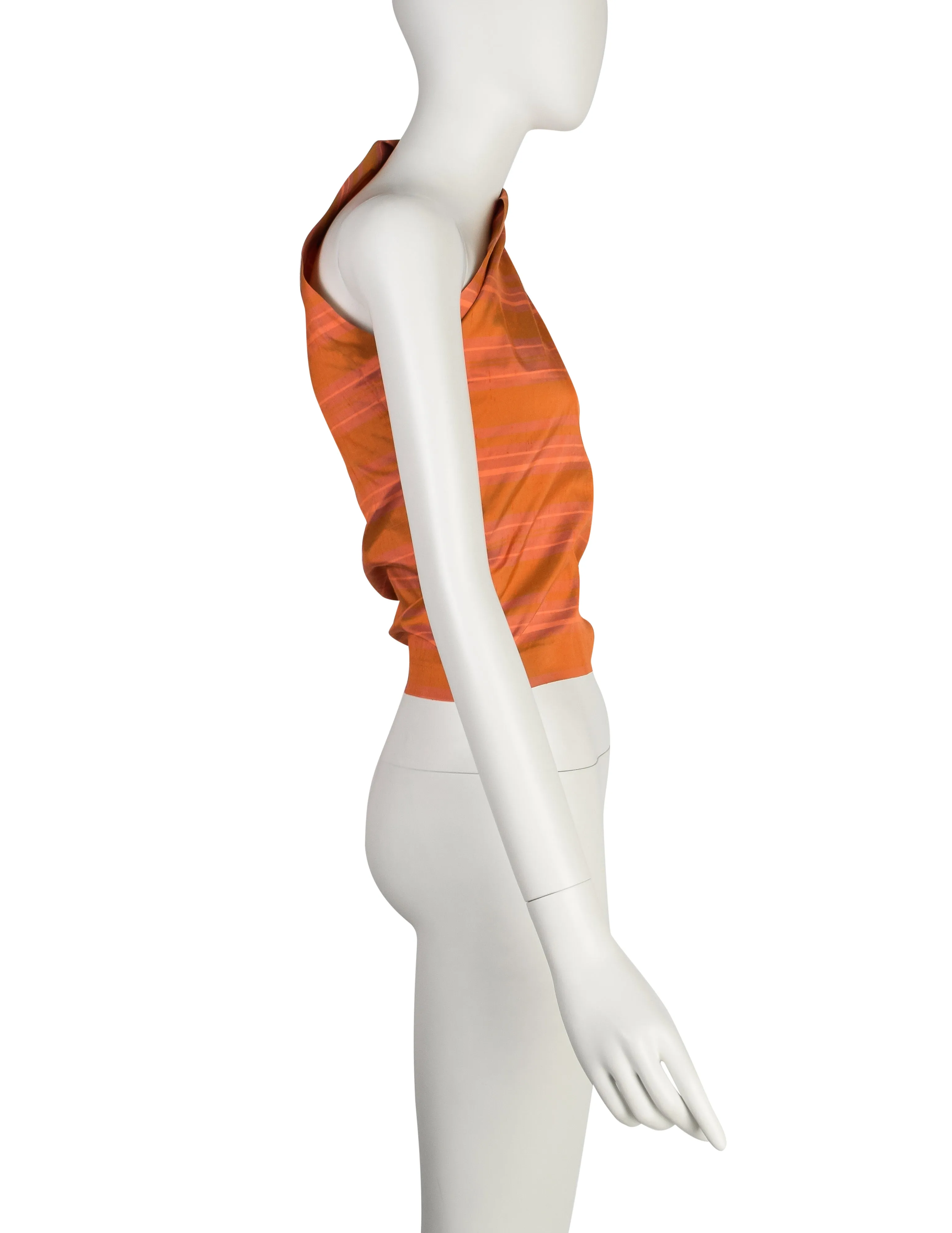 Callaghan by Romeo Gigli Vintage SS 1987 Orange Iridescent Silk Shantung One Shoulder Top