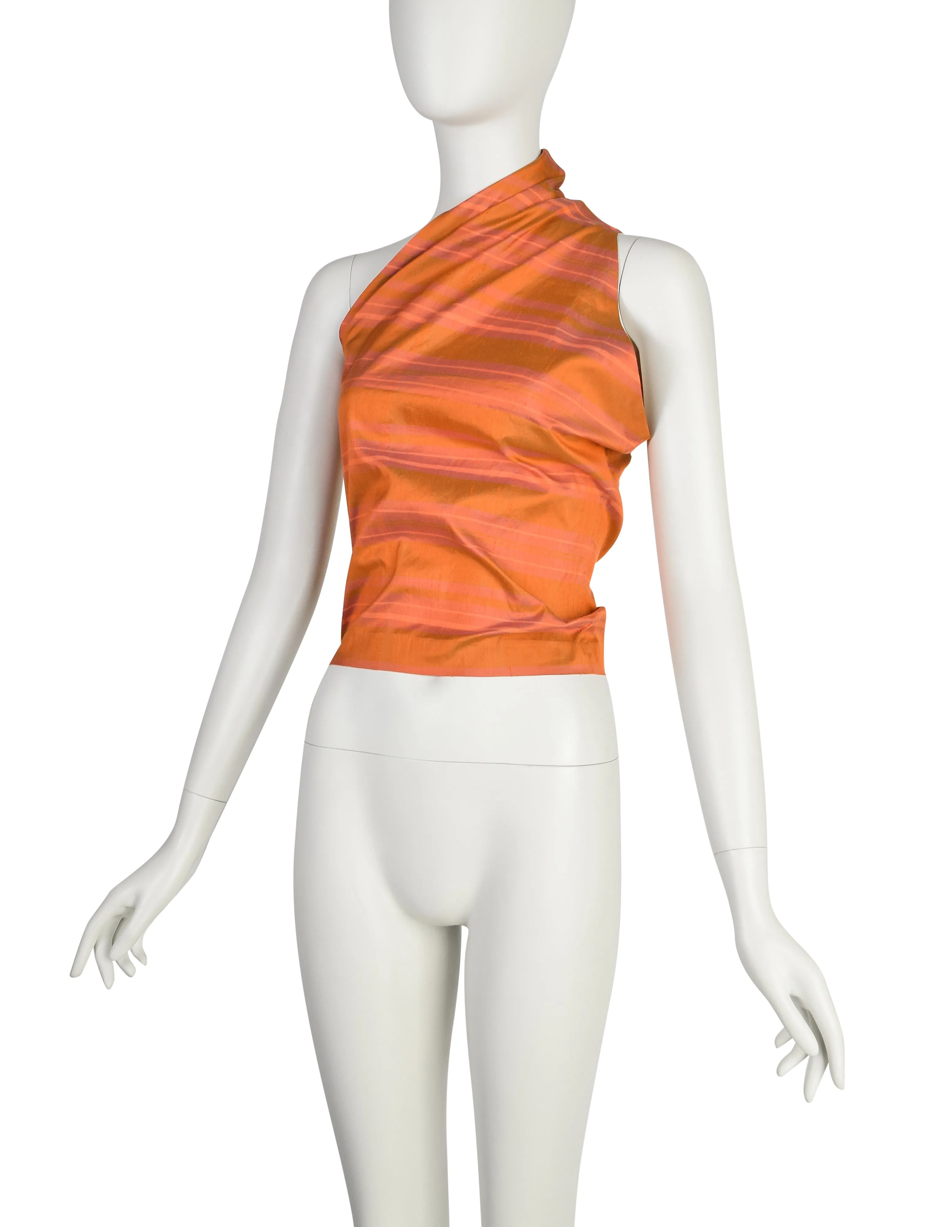 Callaghan by Romeo Gigli Vintage SS 1987 Orange Iridescent Silk Shantung One Shoulder Top