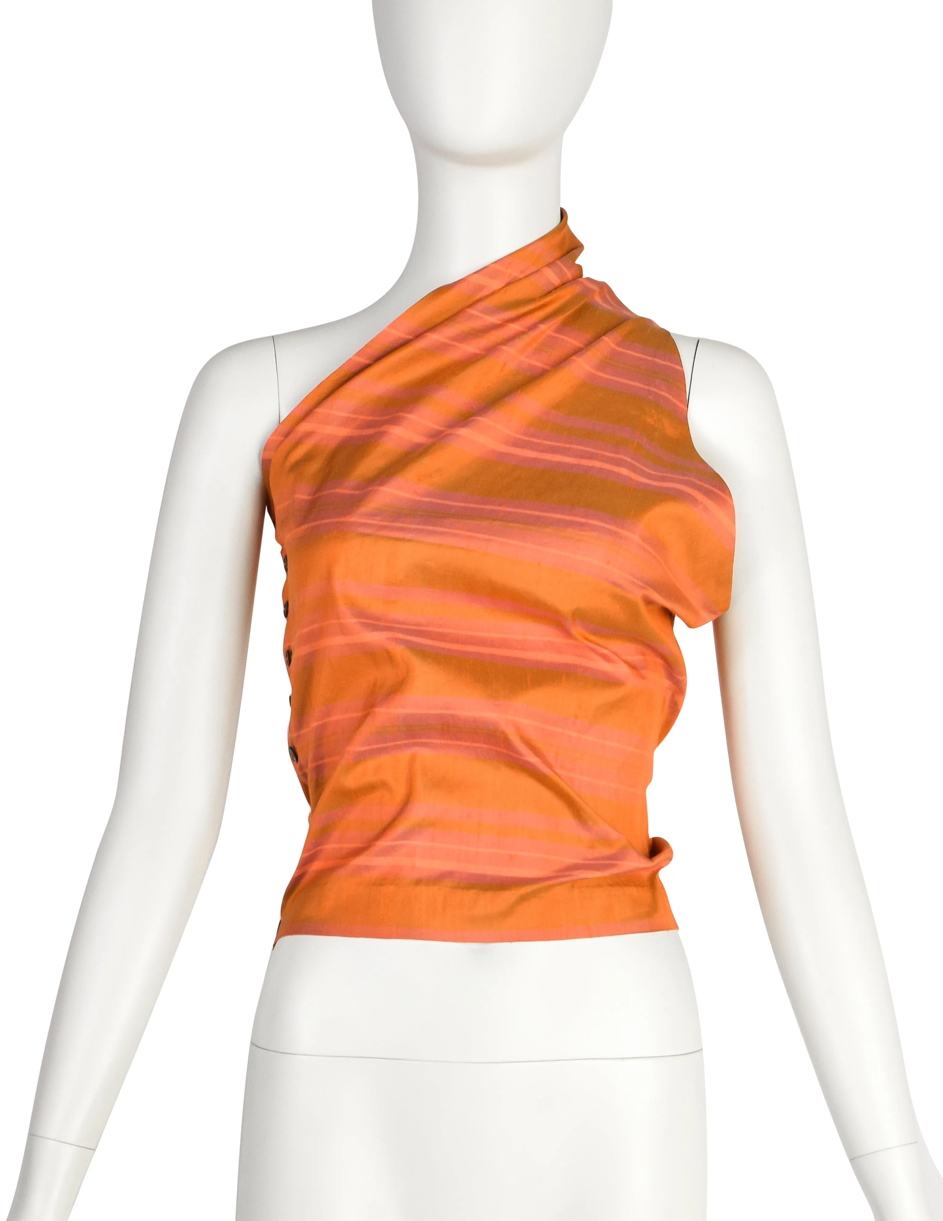 Callaghan by Romeo Gigli Vintage SS 1987 Orange Iridescent Silk Shantung One Shoulder Top