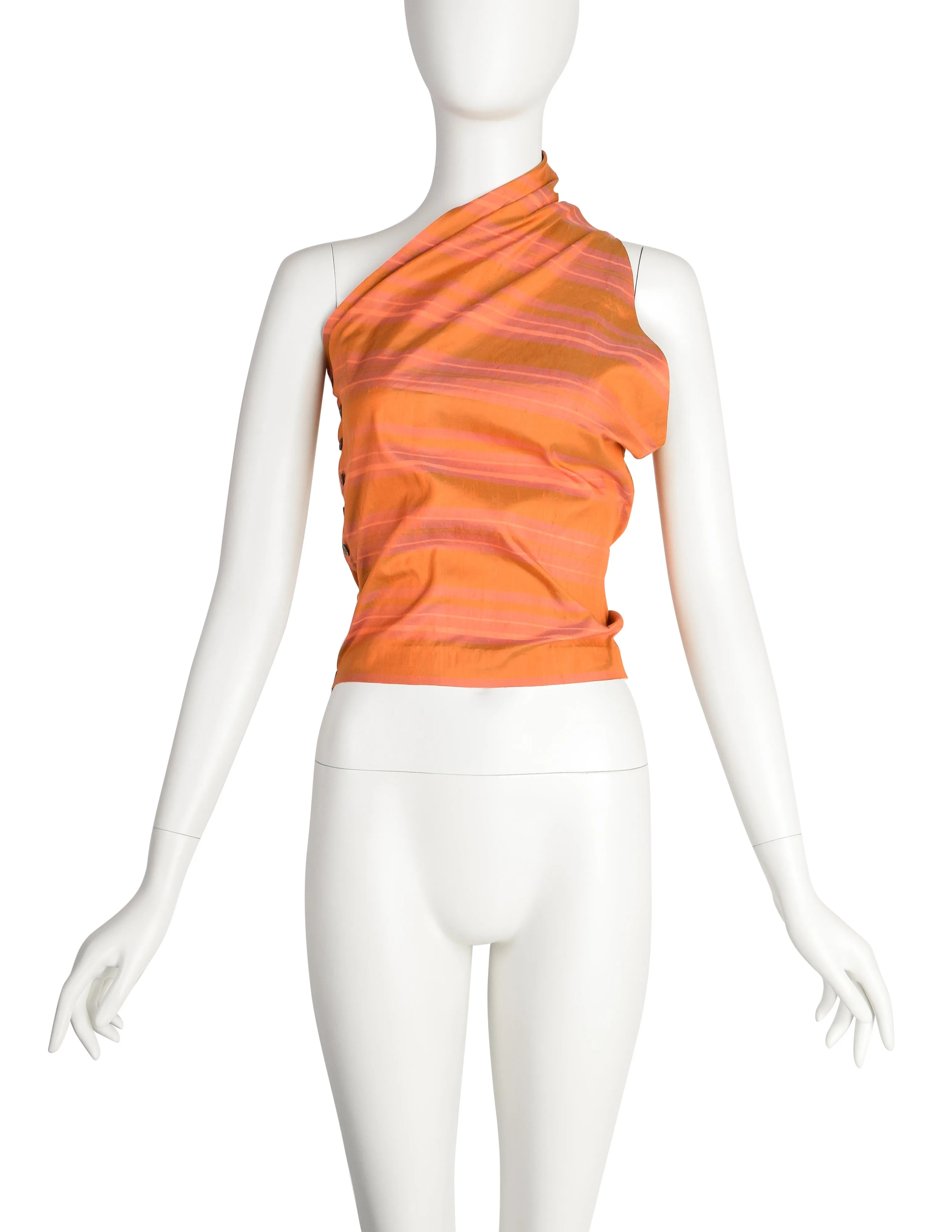 Callaghan by Romeo Gigli Vintage SS 1987 Orange Iridescent Silk Shantung One Shoulder Top