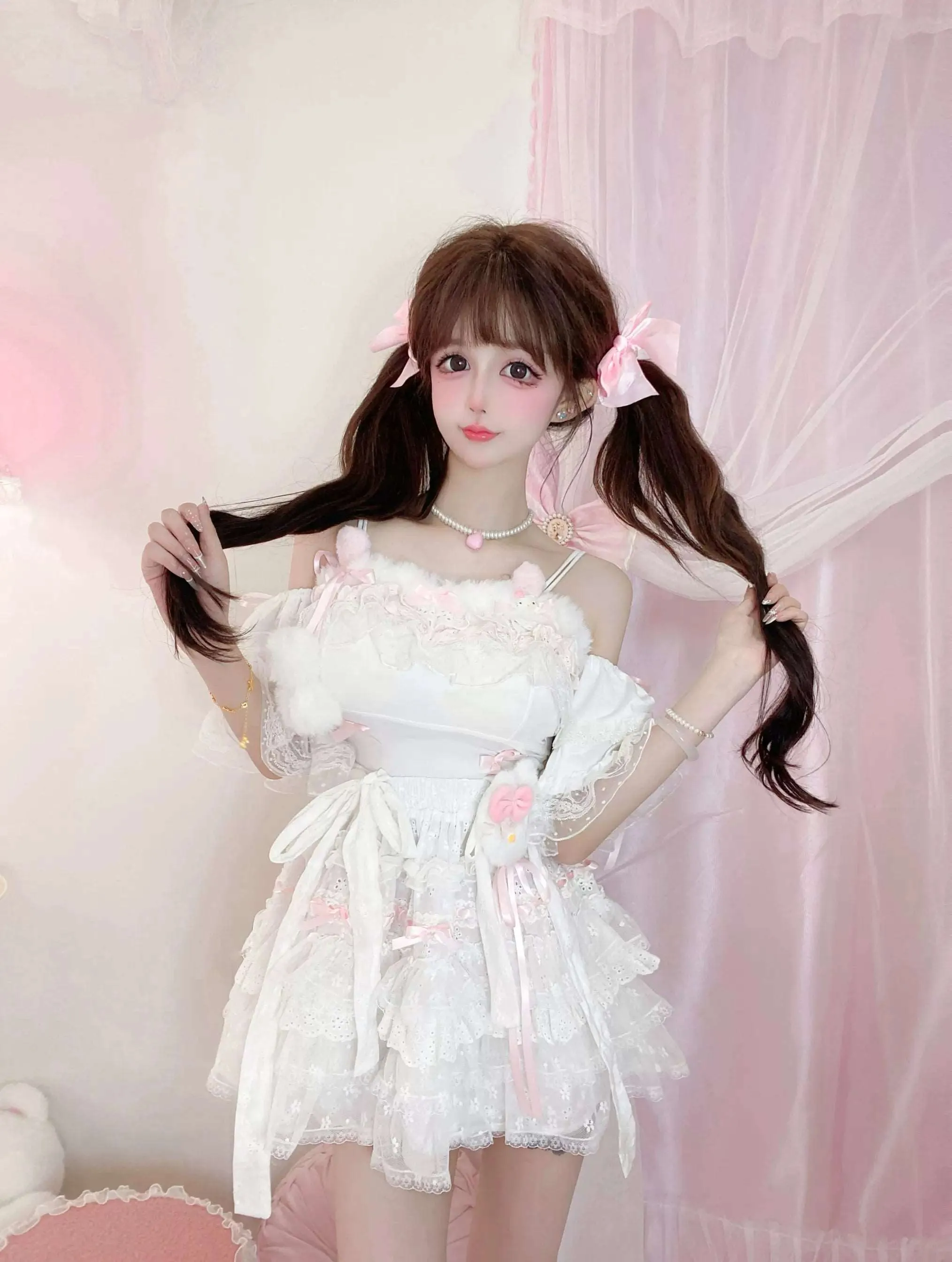 Candy Fairy Soft Angel Camisole Top & White Suspender Skirt Two Piece Set