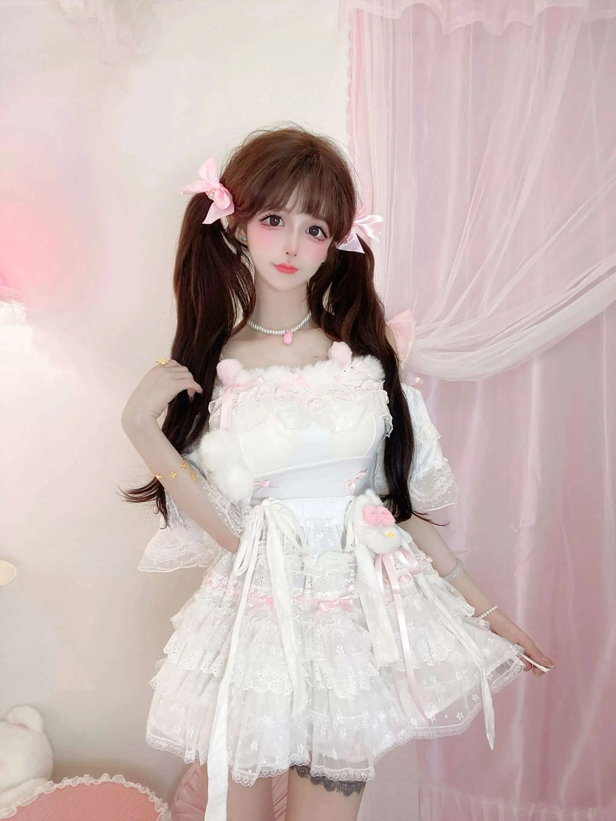 Candy Fairy Soft Angel Camisole Top & White Suspender Skirt Two Piece Set