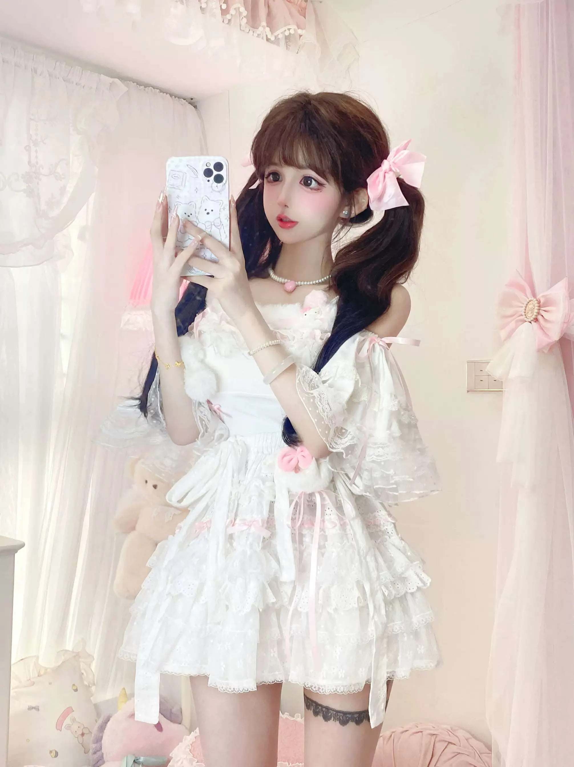 Candy Fairy Soft Angel Camisole Top & White Suspender Skirt Two Piece Set