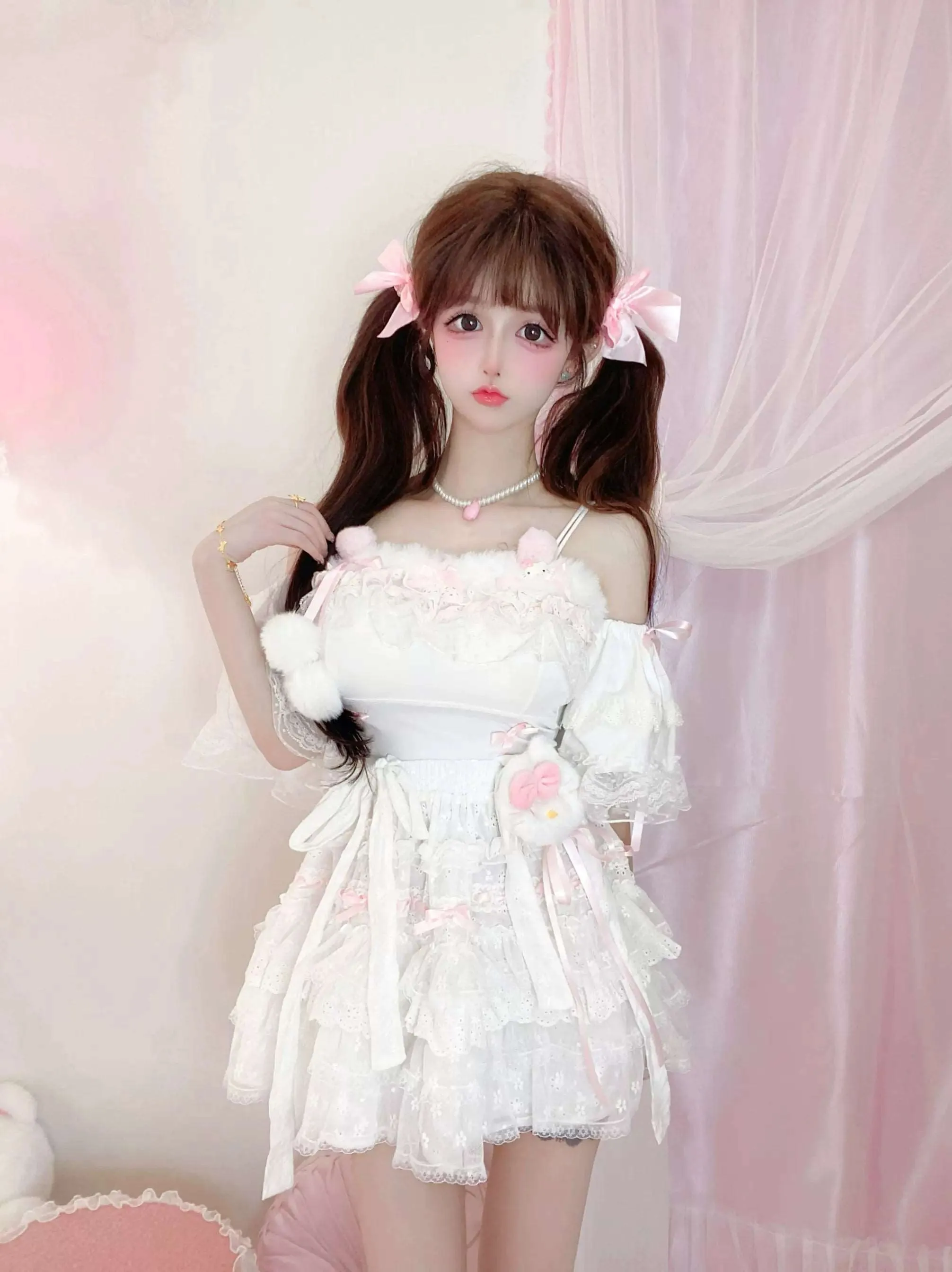 Candy Fairy Soft Angel Camisole Top & White Suspender Skirt Two Piece Set