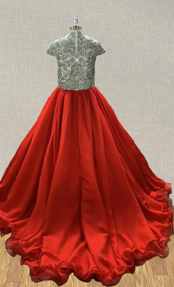 Cap Sleeve Stunning Red Preteen Evening Dress