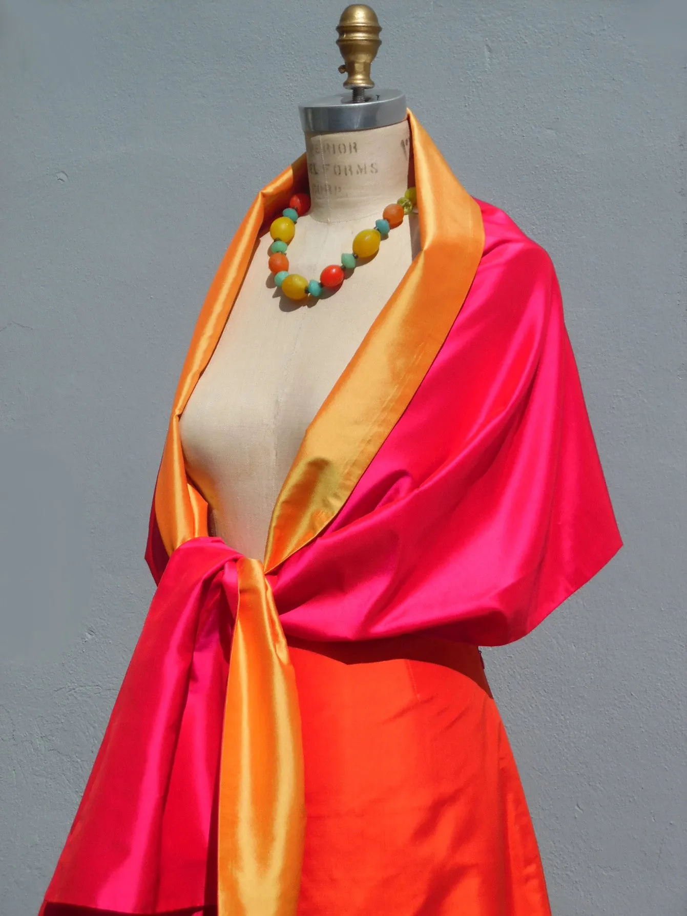 Double Sided Evening Shawl Fuchsia Tangerine