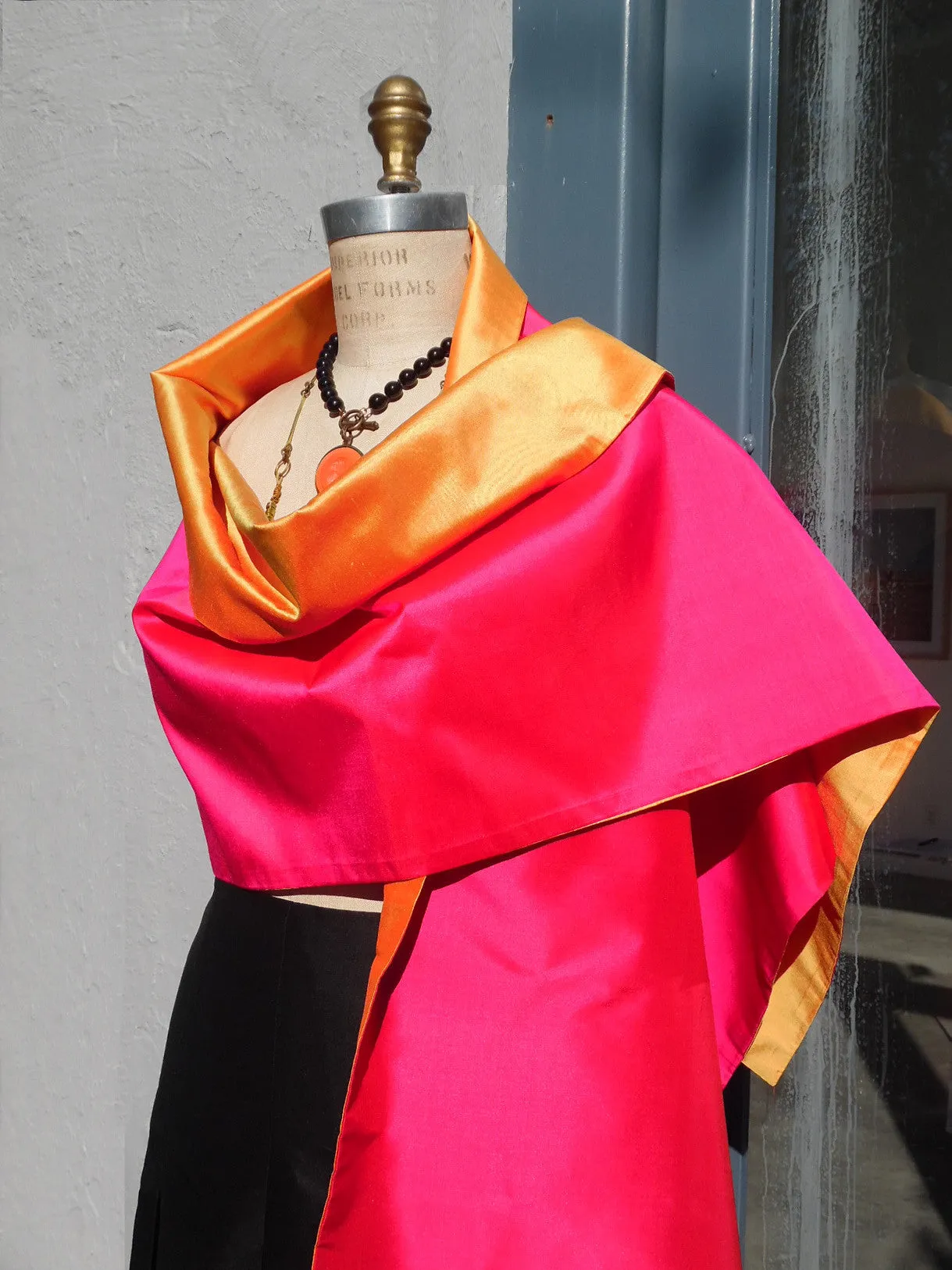 Double Sided Evening Shawl Fuchsia Tangerine