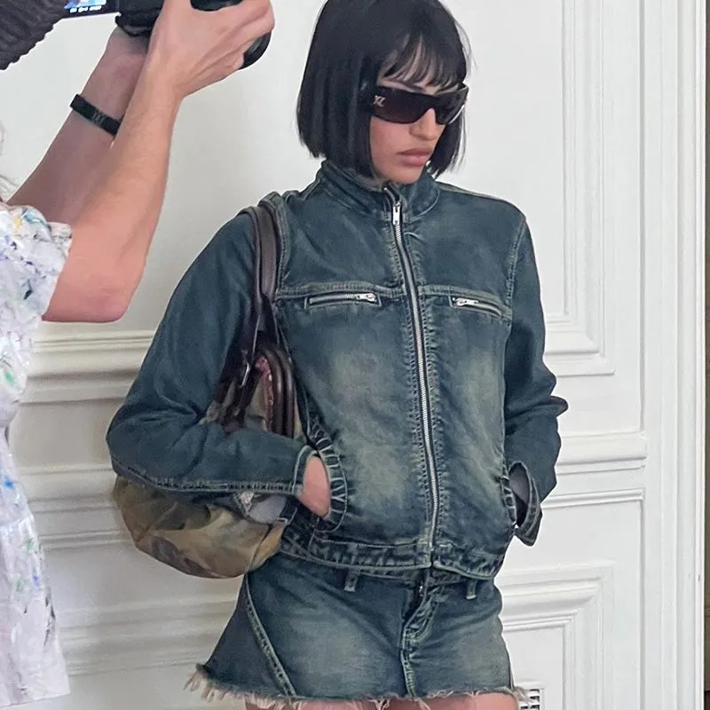 Fashionkova Kapri Denim Jacket & Mini Skirt