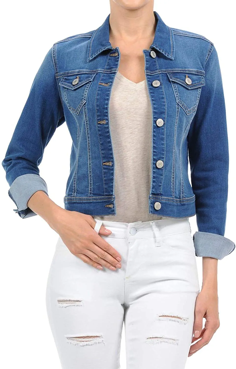 FashionMille Women Classic Casual Stretch Fit Denim Jean Jacket