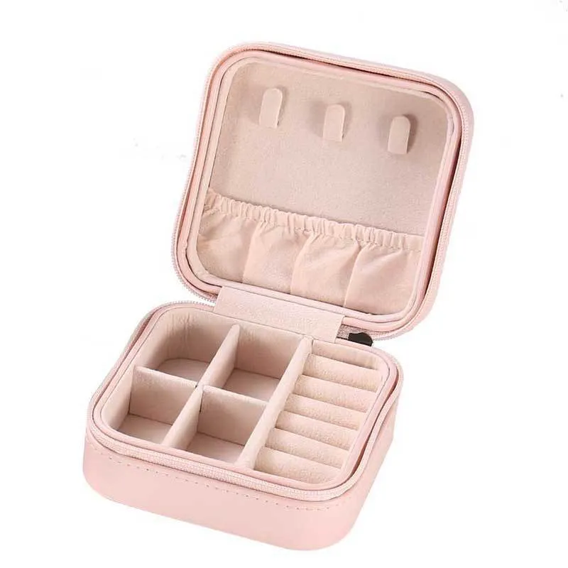 Jewelry Storage Box Pink PU Leather Portable  Style Ear Stud and Ring Lipstick   Holders Case