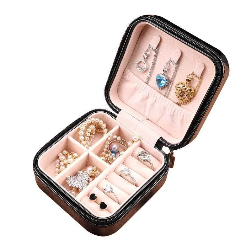 Jewelry Storage Box Pink PU Leather Portable  Style Ear Stud and Ring Lipstick   Holders Case