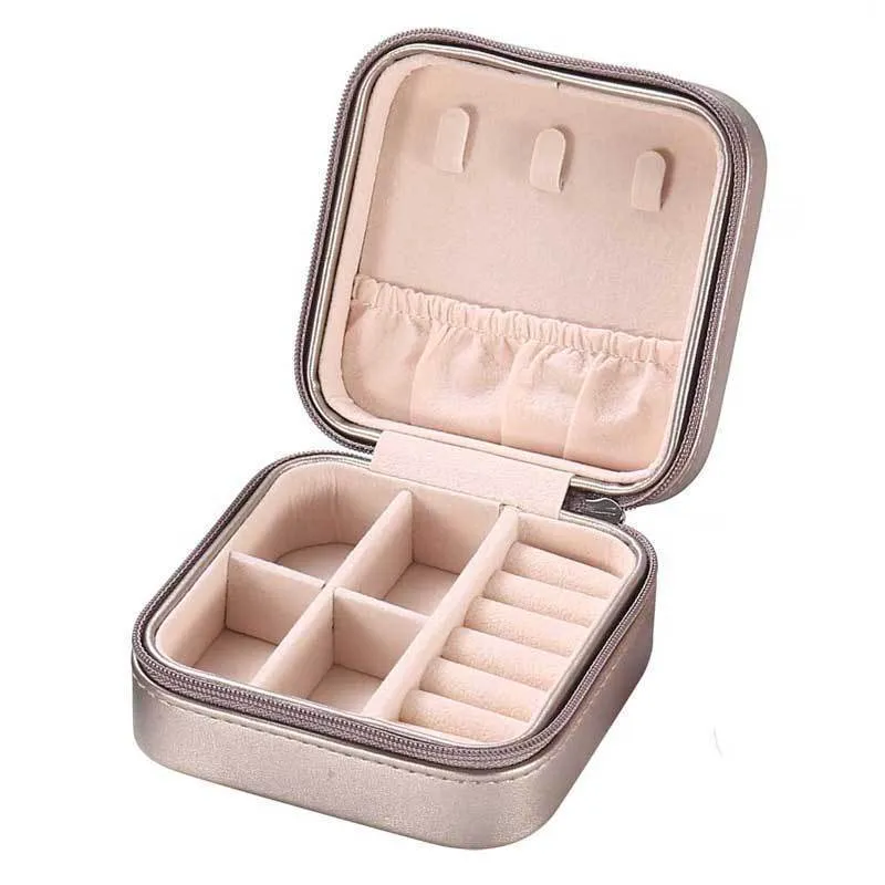 Jewelry Storage Box Pink PU Leather Portable  Style Ear Stud and Ring Lipstick   Holders Case