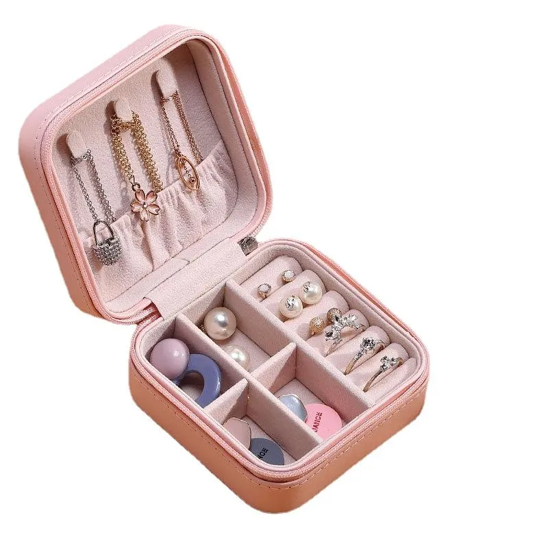 Jewelry Storage Box Portable Earrings Ring PU Leather Holders Case