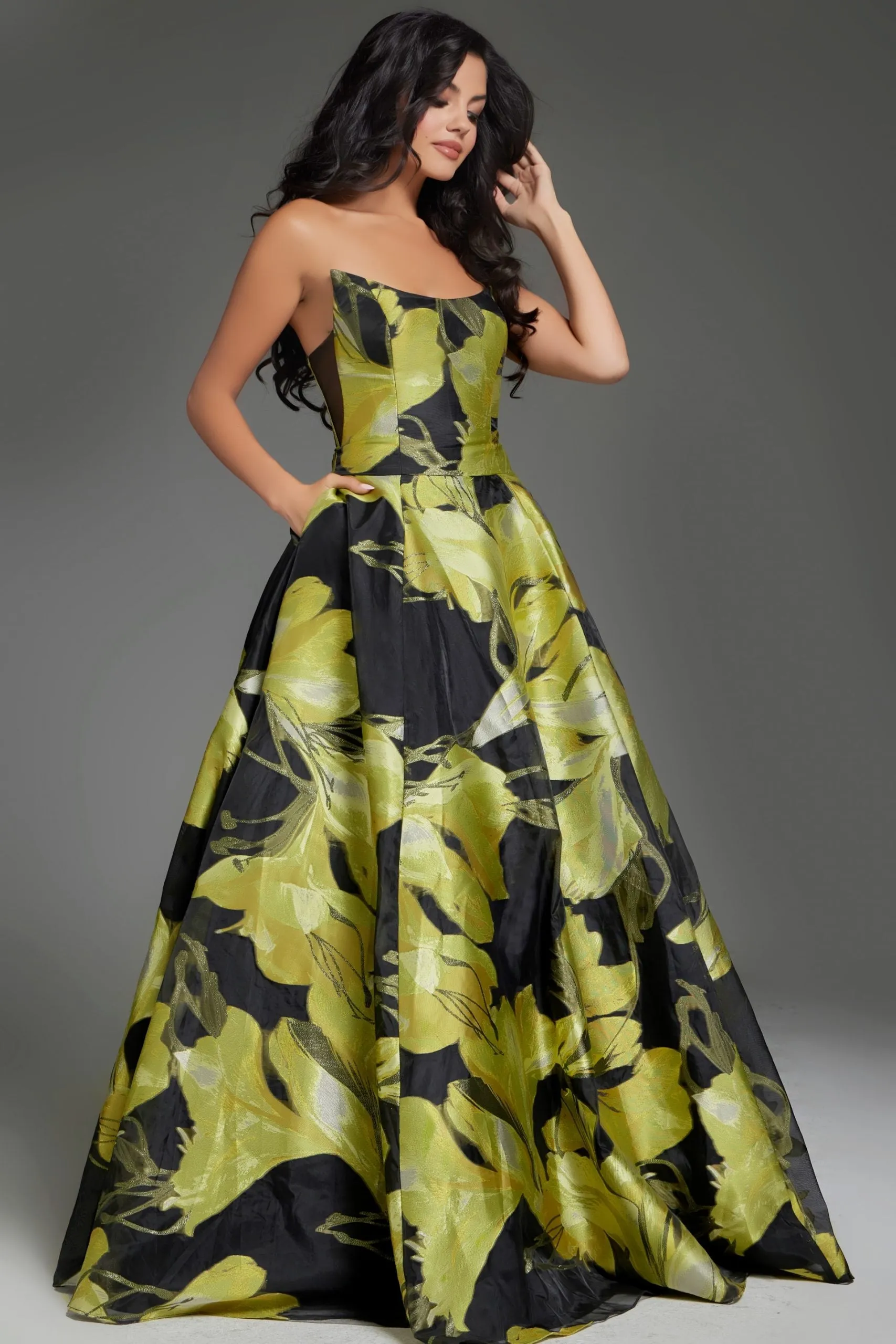 Jovani - 42435 - Strapless Ball Gown with Floral Print