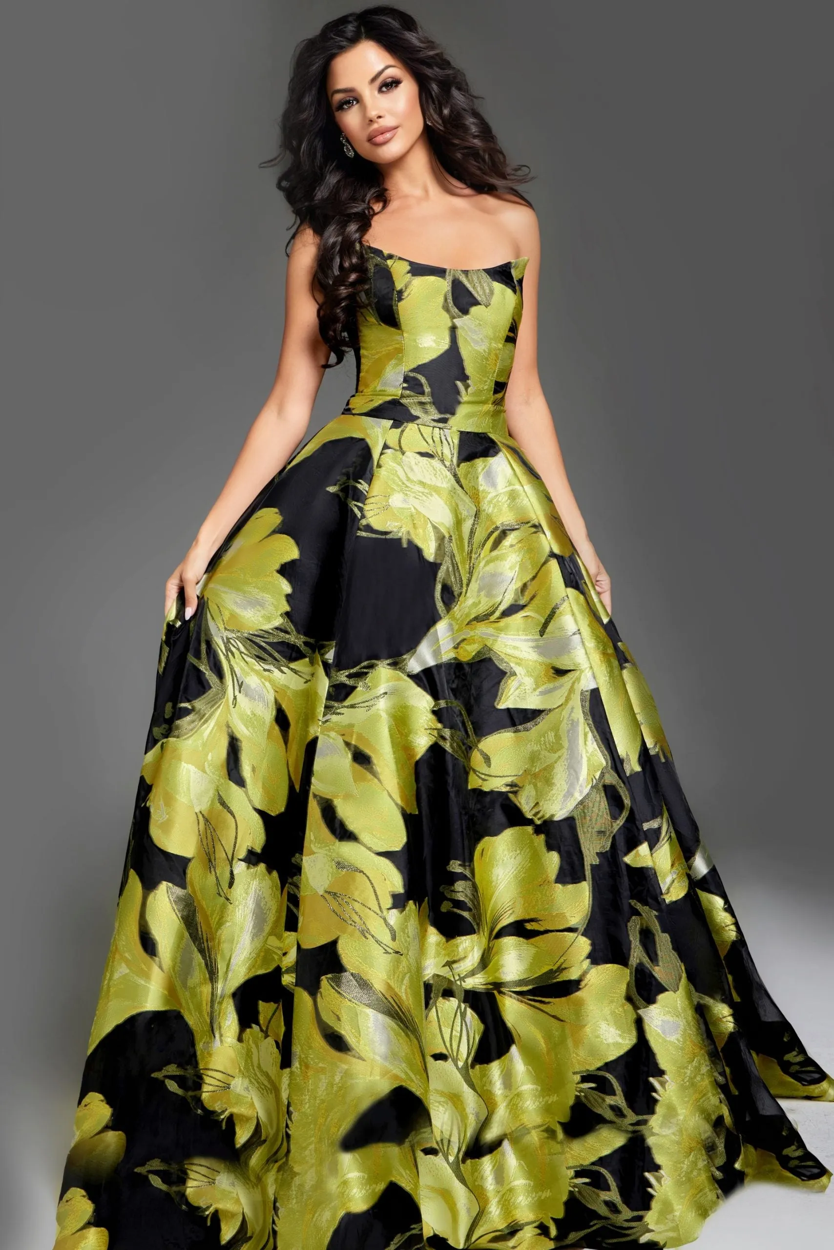 Jovani - 42435 - Strapless Ball Gown with Floral Print