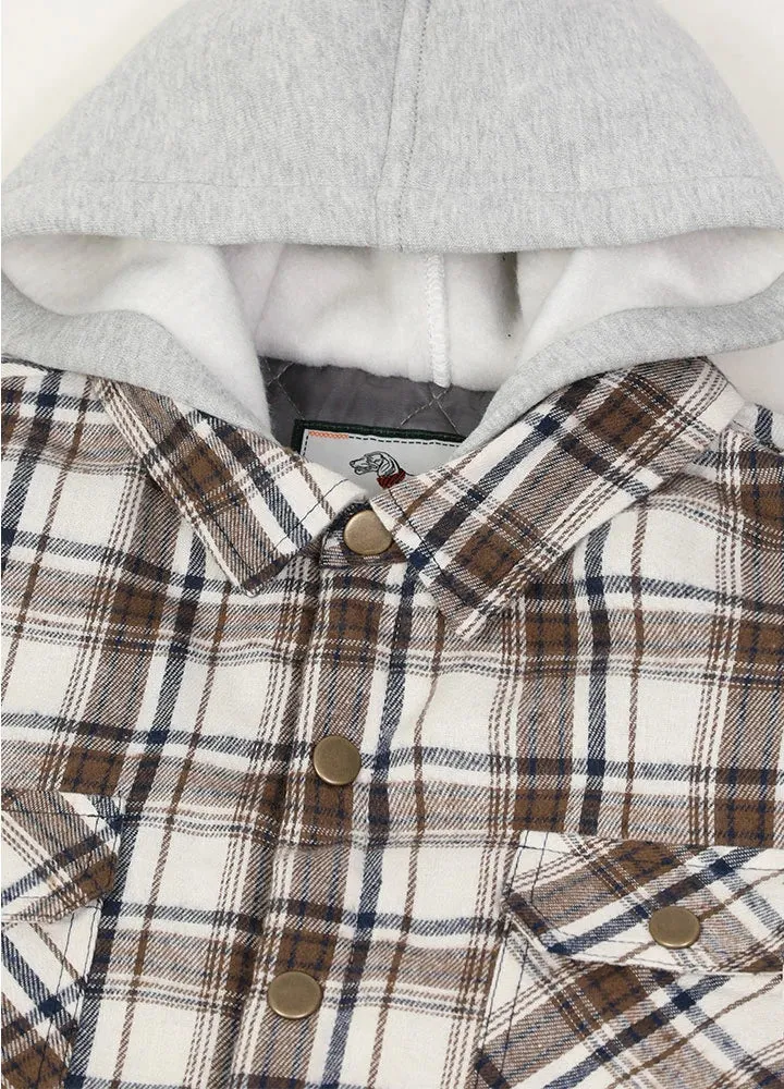 Kids Boys and Girls Quilted Lined Hooded Flannel Shirt Jacket,Snap Button