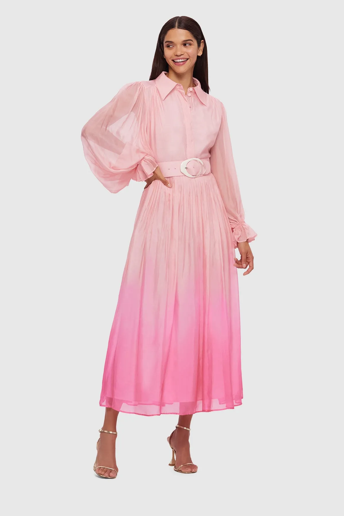 Leo Lin Cassie Tie Neck Midi Dress - Ombre Pink