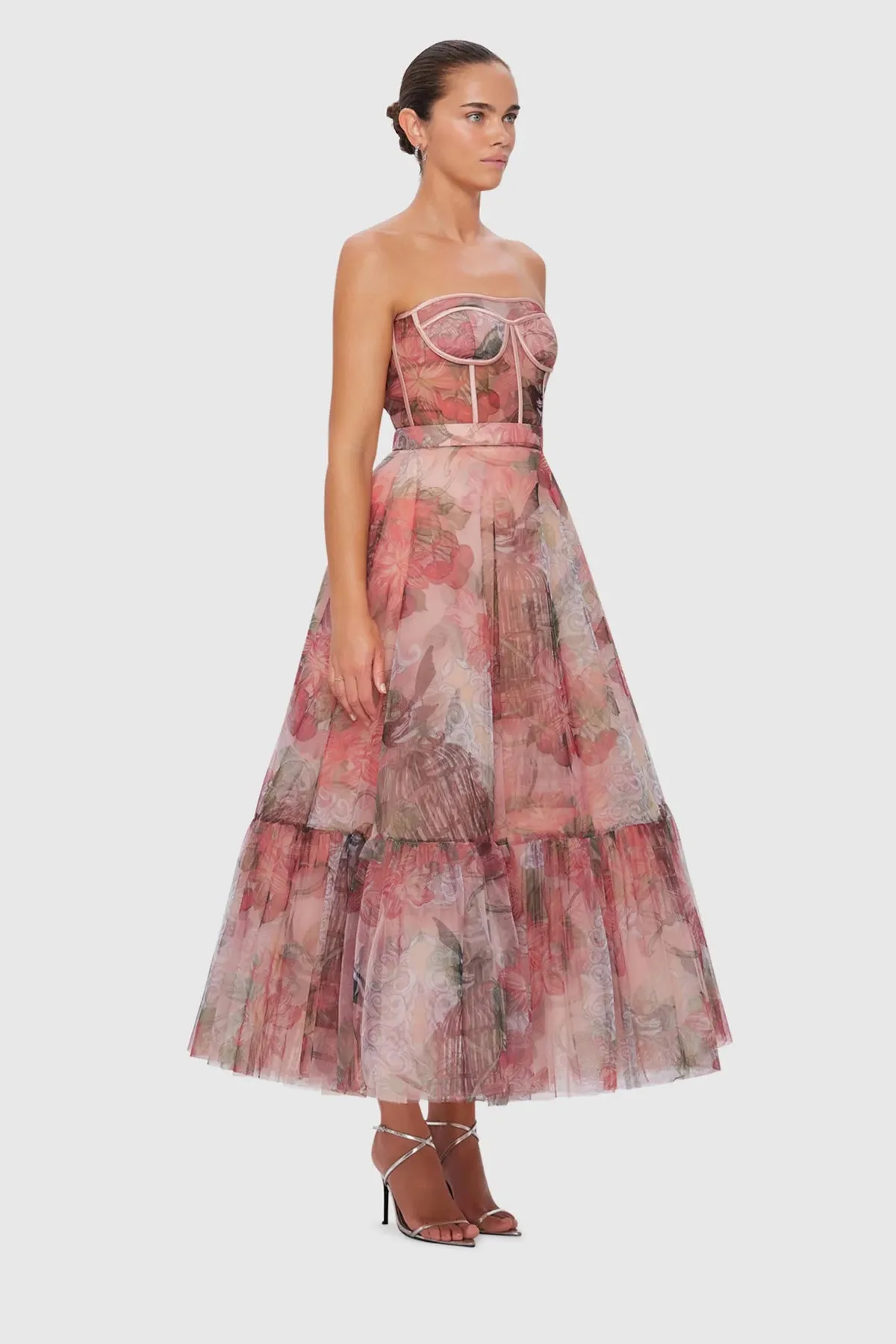 Leo Lin Rae Bustier Midi Dress - Azalea Print in Fortune