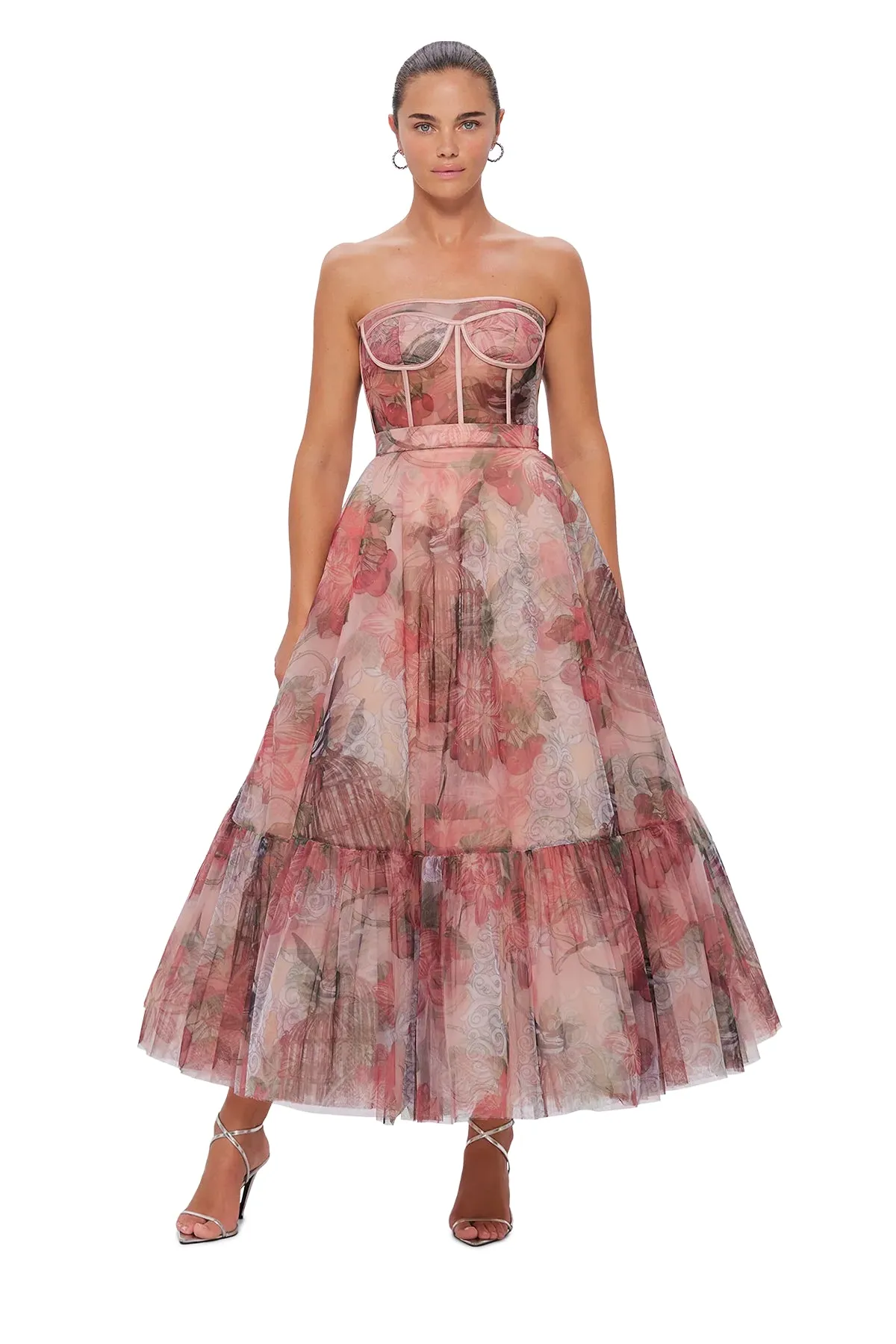 Leo Lin Rae Bustier Midi Dress - Azalea Print in Fortune