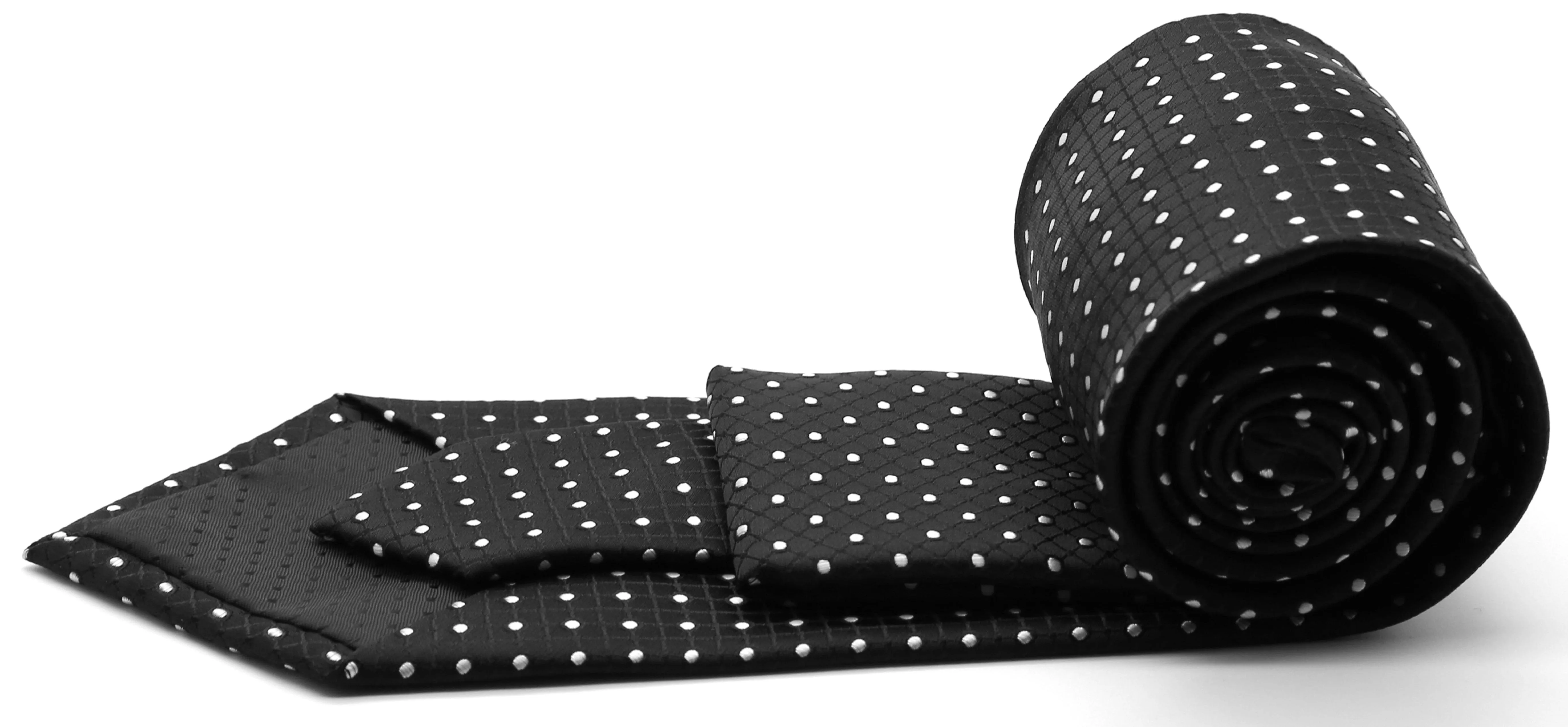 Mens Dads Classic Black Geometric Pattern Business Casual Necktie & Hanky Set UO-4