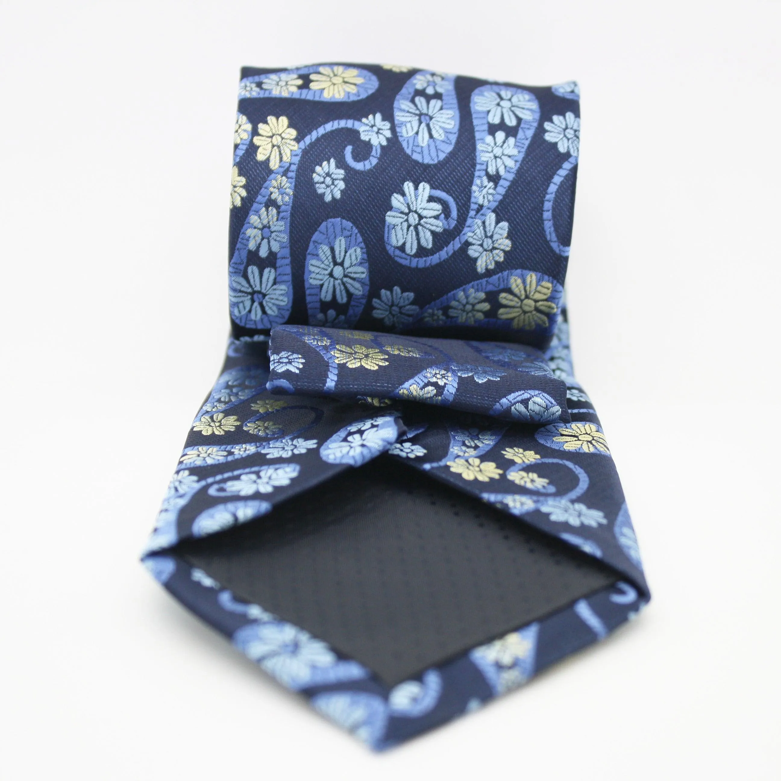 Mens Dads Classic Navy Floral Pattern Business Casual Necktie & Hanky Set DF-5