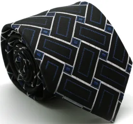 Mens Dads Classic Navy Geometric Pattern Business Casual Necktie & Hanky Set Z-11