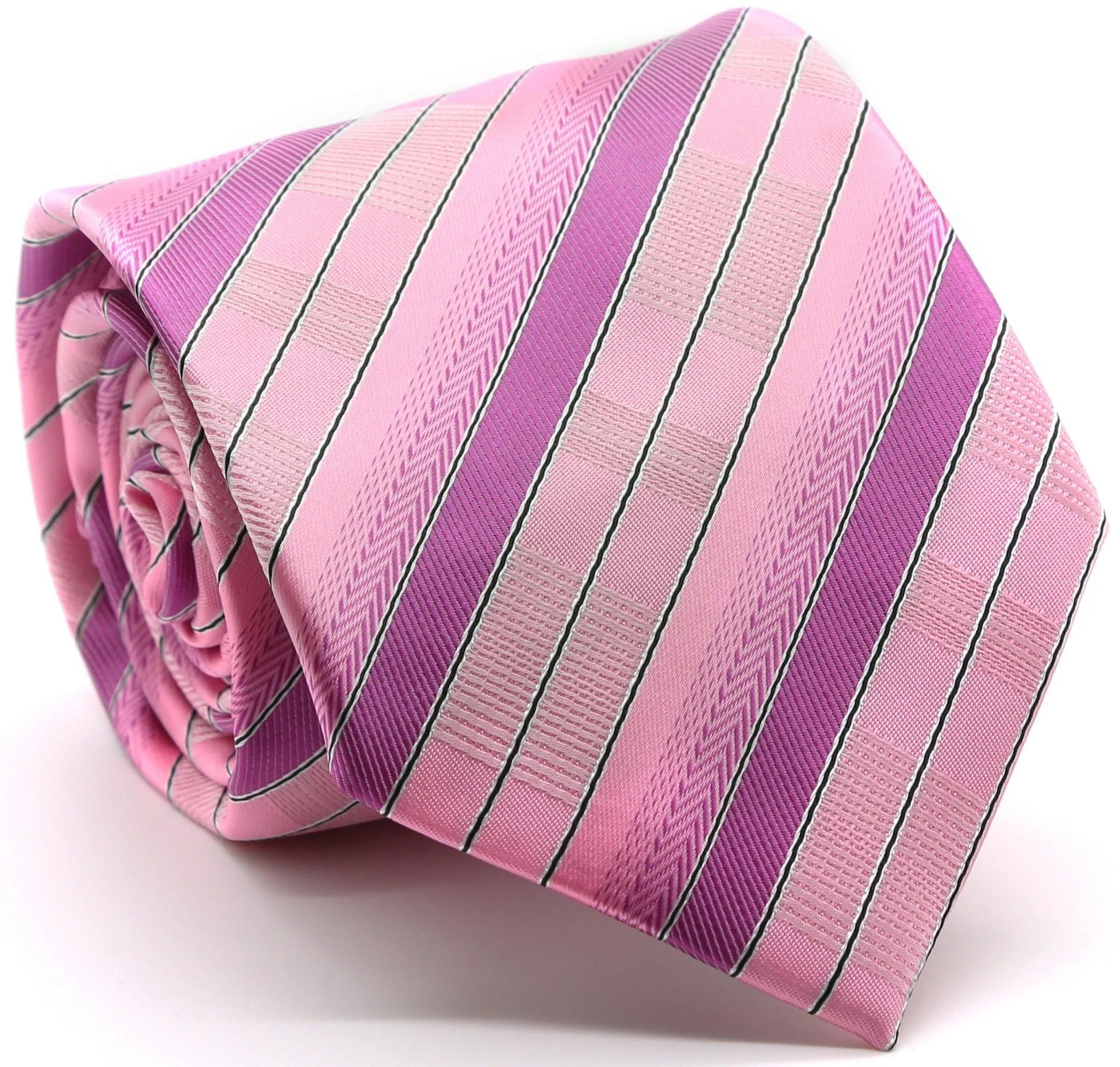 Mens Dads Classic Pink Stripe Pattern Business Casual Necktie & Hanky Set A-9