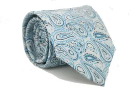 Mens Dads Classic Turquoise Paisley Pattern Business Casual Necktie & Hanky Set GF-5