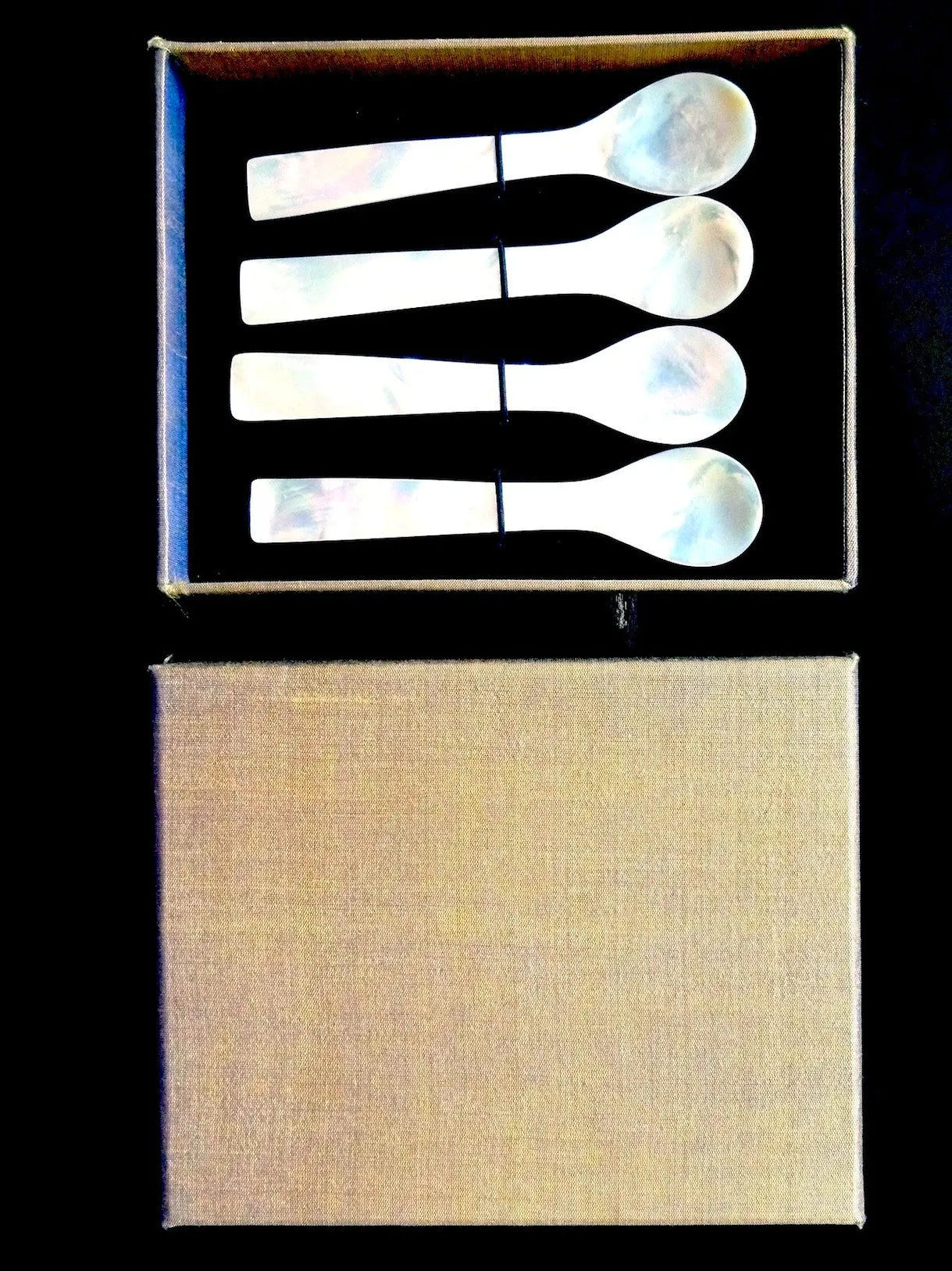 Mother Of Pearl Spoons Set Of 4 In Silk Box