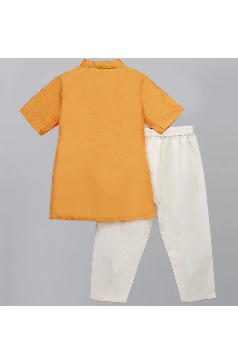 Orange Happy Independence Day Embroidered Kurta With Off White Pyjama