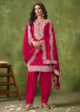 Patiala Style Rani Pink Chanderi Silk Punjabi Salwar Suit