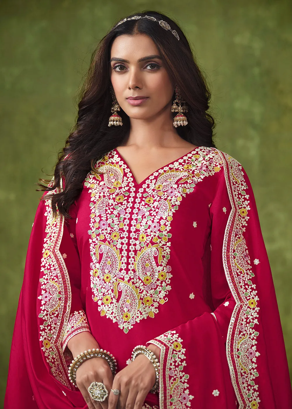 Patiala Style Rani Pink Chanderi Silk Punjabi Salwar Suit