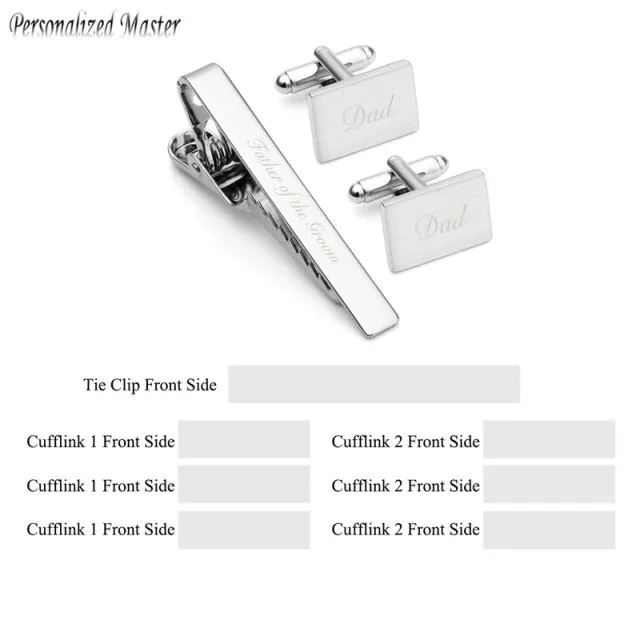 Personalized Master Customized Name Stainless Steel Cufflinks Tie Clip Set