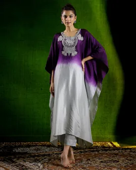 Purple Embellished Raw Silk Kaftan Set