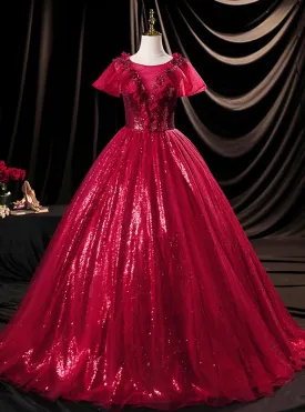 Red Ball Gown Sequins Appliques Quinceanera Dress