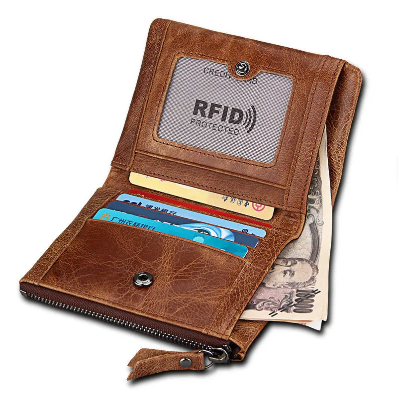 RFID Wallet - Leather Wallet with Zippered Slots - Hand Crafted Credit Card Wallet with ID Card Slot - Fathers Day - Gift for Dad Husband