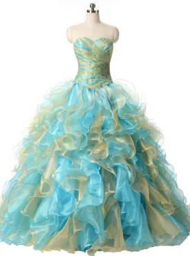 Rhinestones Ball Gown Sweetheart Organza Ruffles Quinceanera Dresses