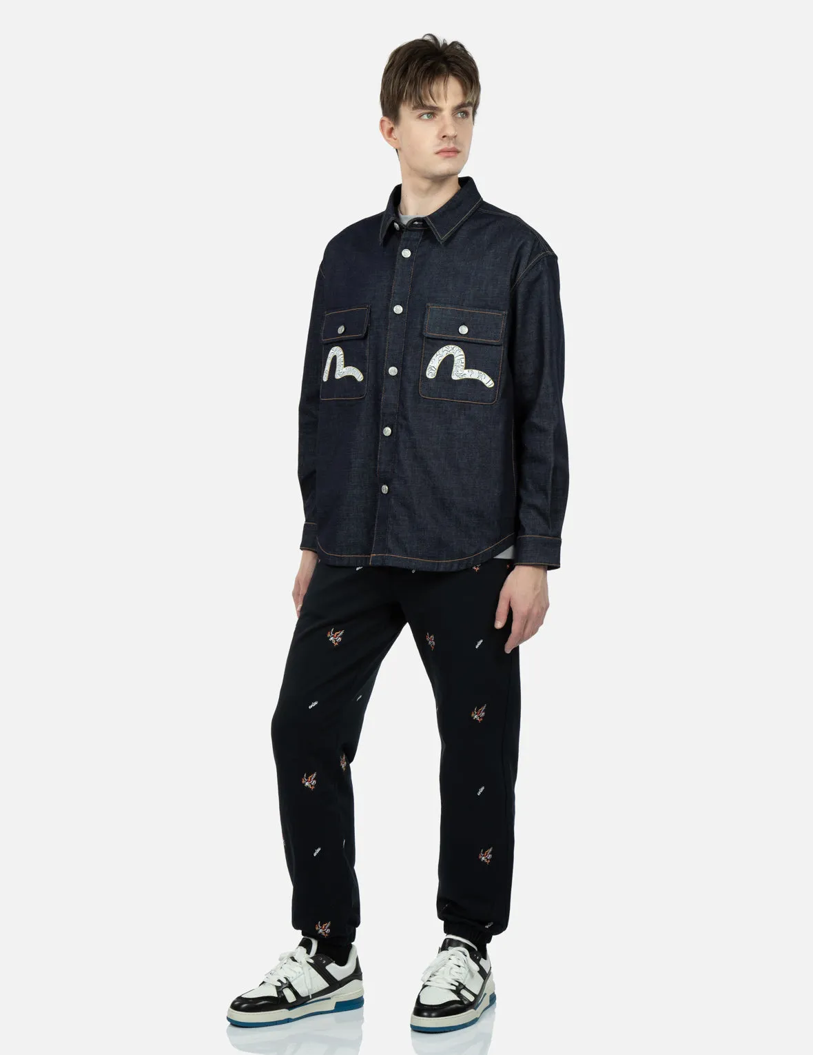 Sea Wave-pattern Seagull Embroidery Denim Shirt Jacket