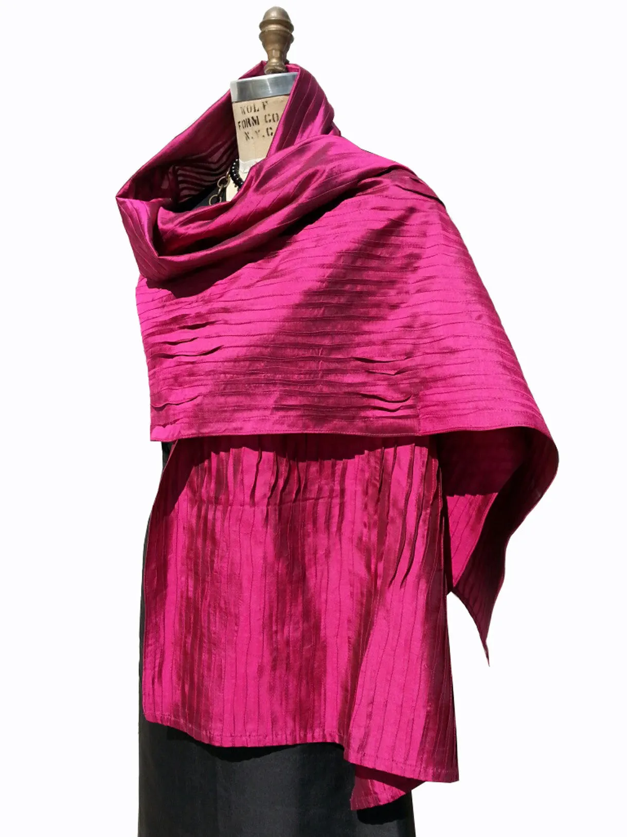 Thai Silk Pintuck Pleated Shawl Garnet